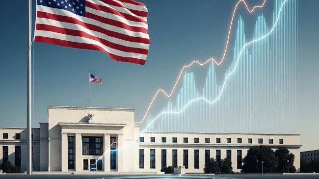 Federal Reserve building with inflation trend line